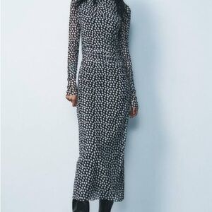 Zara Black and White Long Sleeve Midi Dress